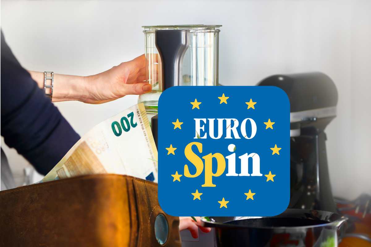 Un robot da cucina con soldi ed il logo Eurospin