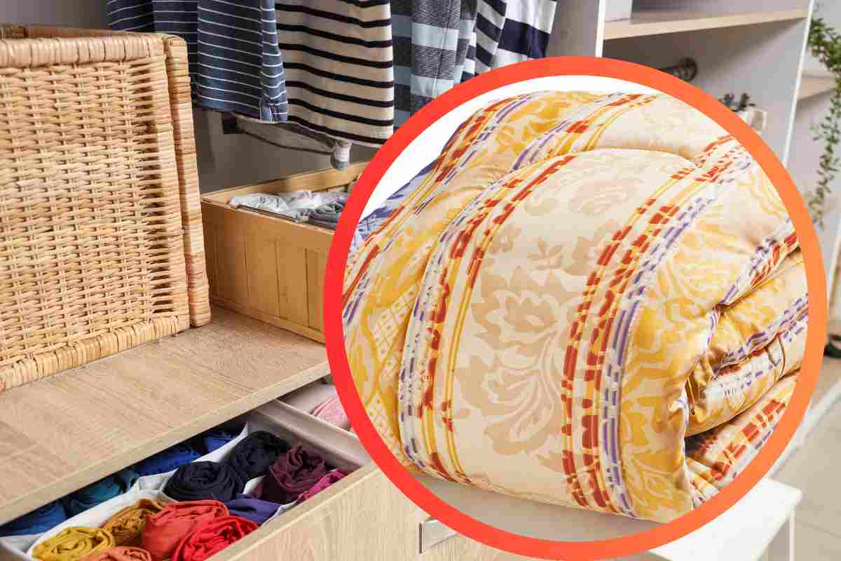 Un piumone ed un armadio aperto