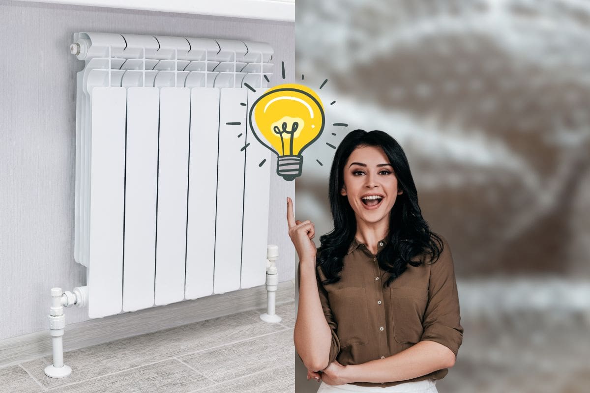 termosifoni, pluriball pixellato e una donna che ha un'idea