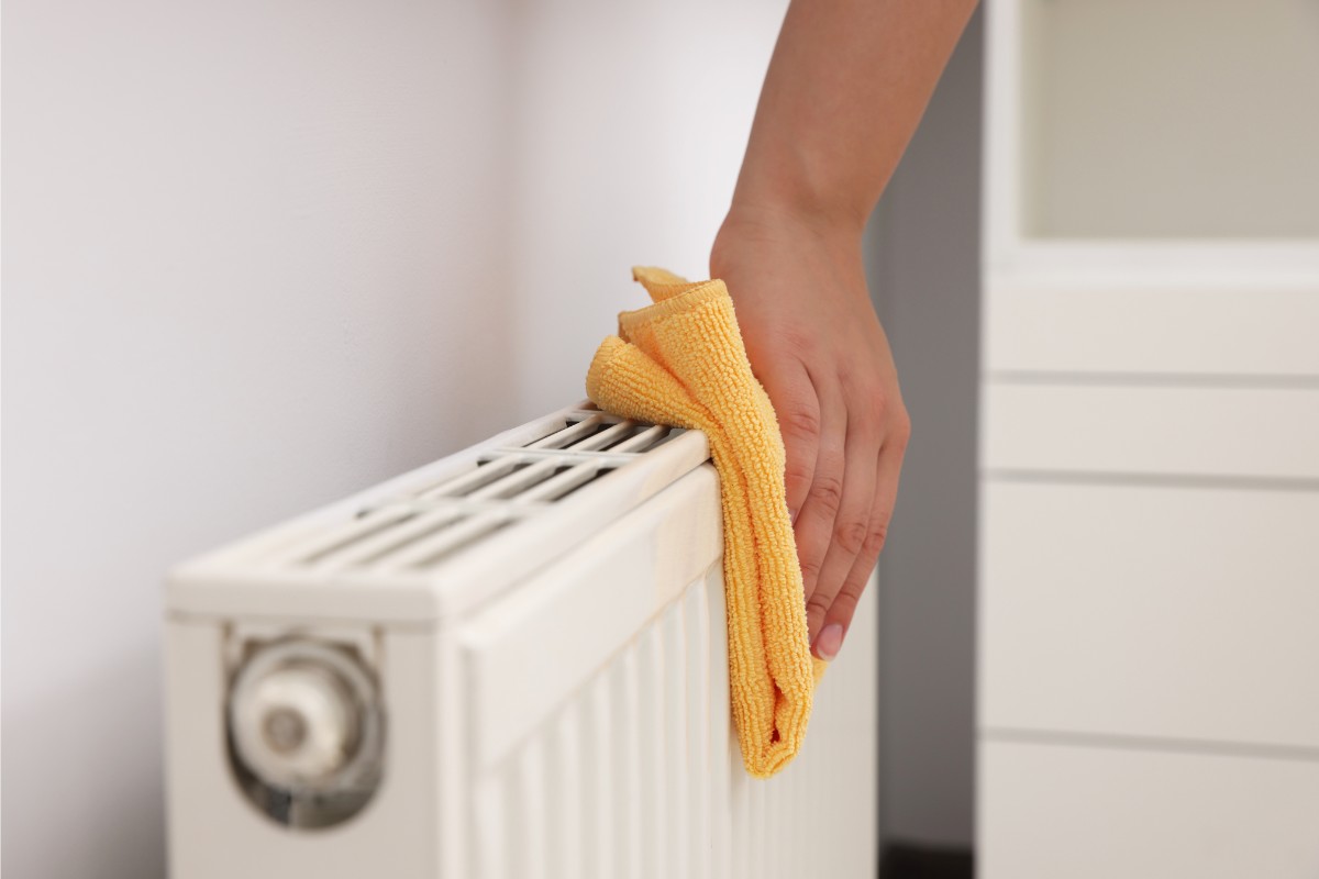 Persona pulisce il termosifone