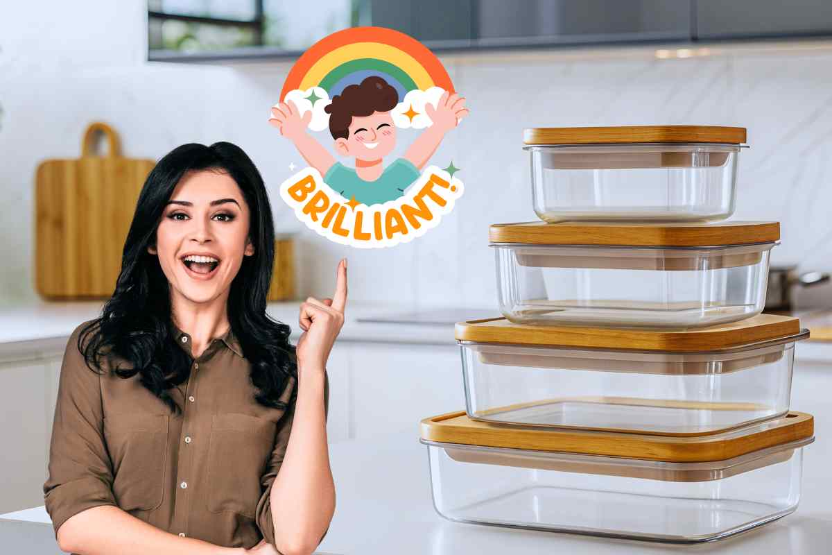 contenitori per alimenti, grafica brillant e donna felice